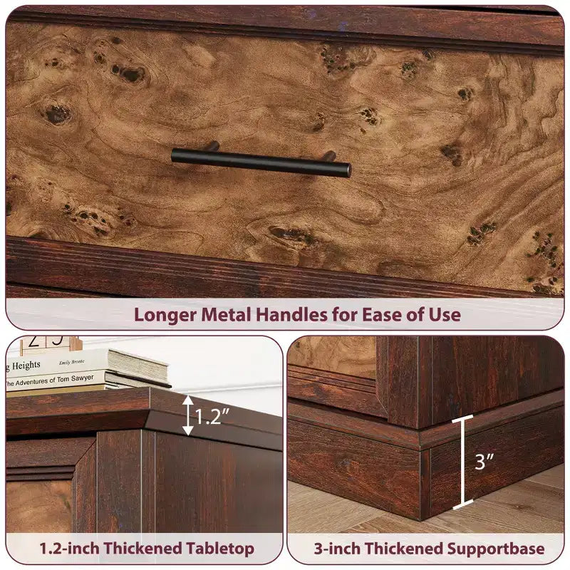 Braune Kommode mit 6 Schubladen fürs Schlafzimmer, große Doppelkommode im Landhausstil mit Metallgriffen, rustikale Holzkommode für Wohnzimmer und Flur