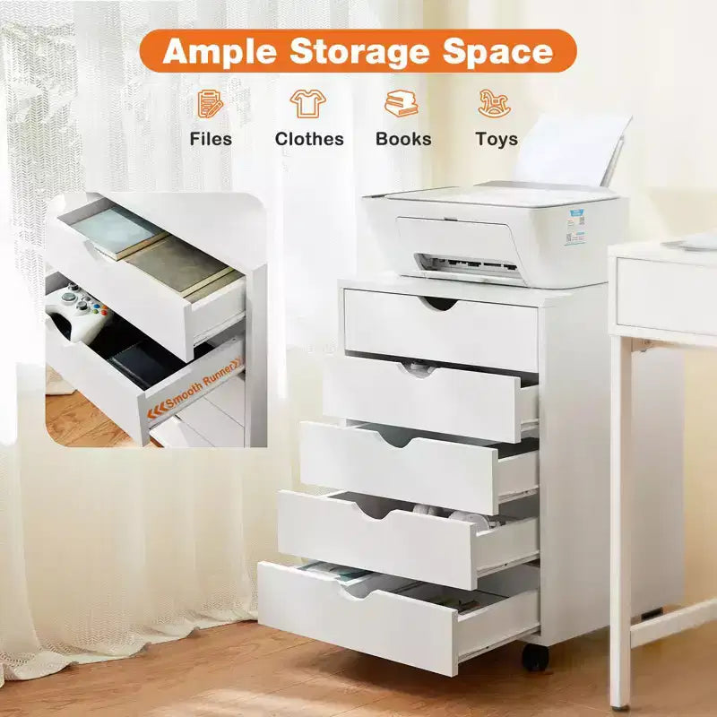 Classeur mobile à 5/7 tiroirs, organisateur de rangement moderne sous le bureau pour le bureau et la maison, tiroirs en bois naturel silencieux et coulissants