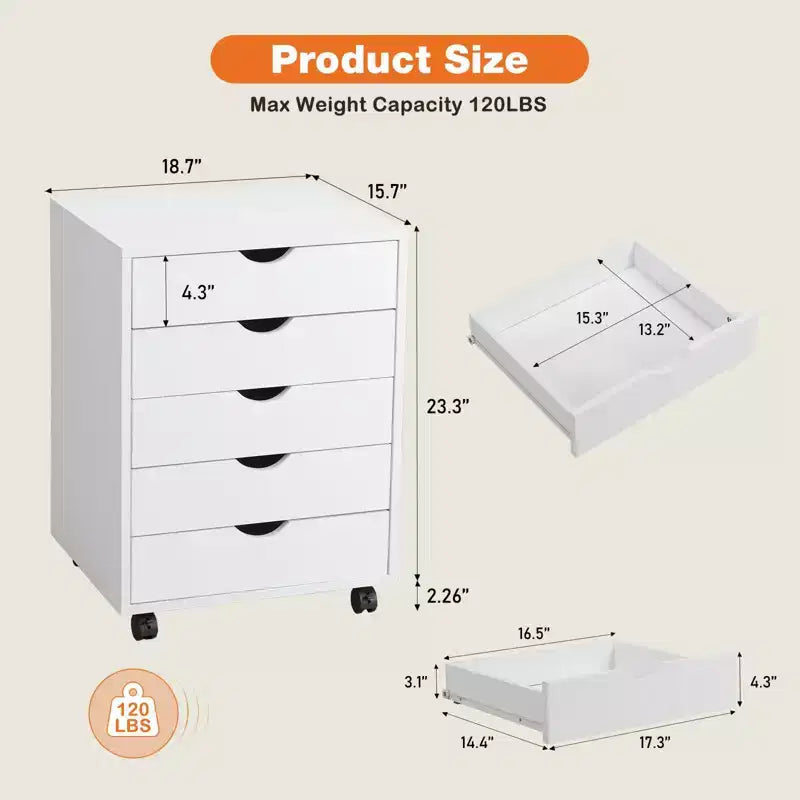Classeur mobile à 5/7 tiroirs, organisateur de rangement moderne sous le bureau pour le bureau et la maison, tiroirs en bois naturel silencieux et coulissants