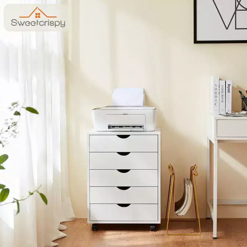 Classeur mobile à 5/7 tiroirs, organisateur de rangement moderne sous le bureau pour le bureau et la maison, tiroirs en bois naturel silencieux et coulissants