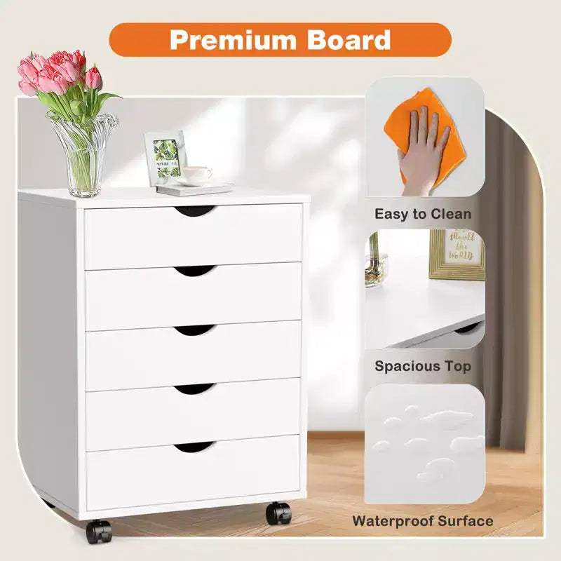 Classeur mobile à 5/7 tiroirs, organisateur de rangement moderne sous le bureau pour le bureau et la maison, tiroirs en bois naturel silencieux et coulissants
