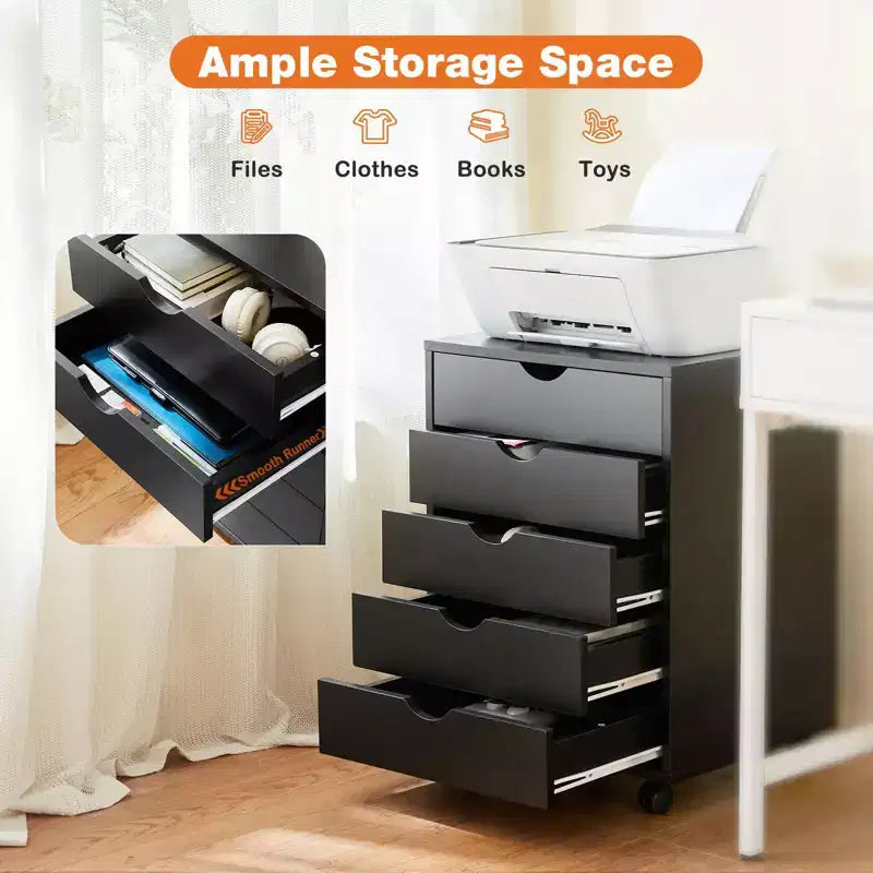 Classeur mobile à 5/7 tiroirs, organisateur de rangement moderne sous le bureau pour le bureau et la maison, tiroirs en bois naturel silencieux et coulissants