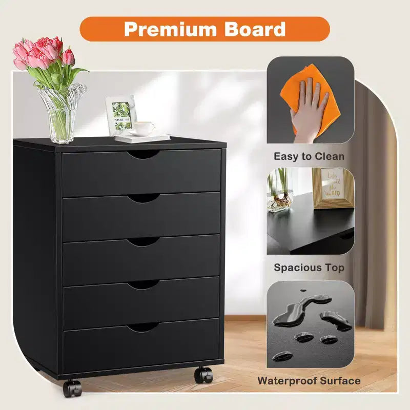 Classeur mobile à 5/7 tiroirs, organisateur de rangement moderne sous le bureau pour le bureau et la maison, tiroirs en bois naturel silencieux et coulissants