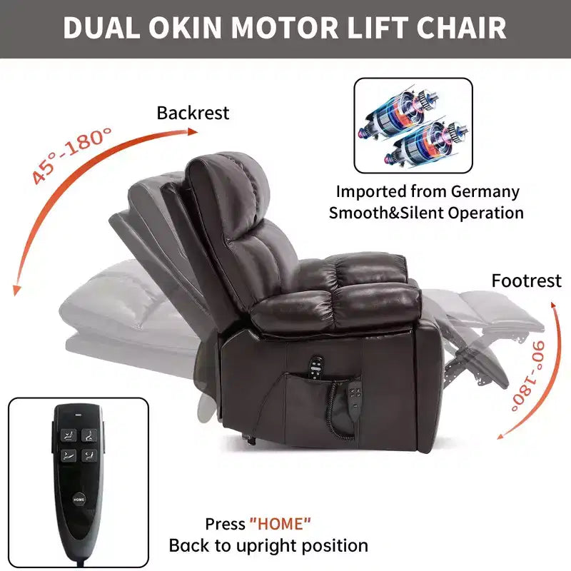 Beiger Chenille-Hebesessel mit Wärme- und Massagefunktion, zwei Motoren, stufenlos verstellbarer Position, belastbar bis 350 LBS, große elektrische Sessel mit versteckten Getränkehaltern