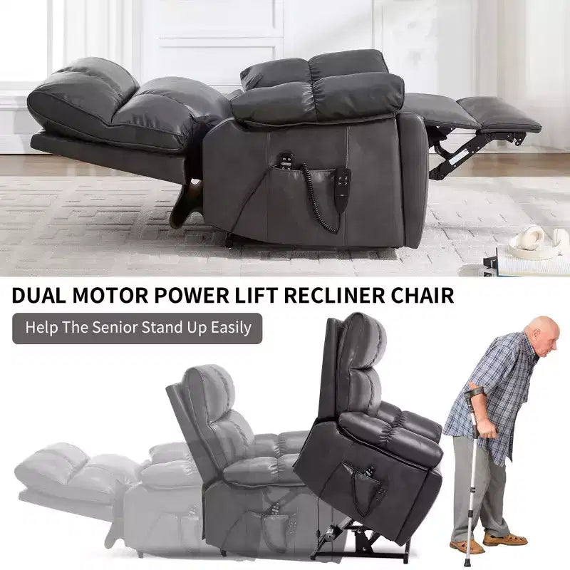 Beiger Chenille-Hebesessel mit Wärme- und Massagefunktion, zwei Motoren, stufenlos verstellbarer Position, belastbar bis 350 LBS, große elektrische Sessel mit versteckten Getränkehaltern