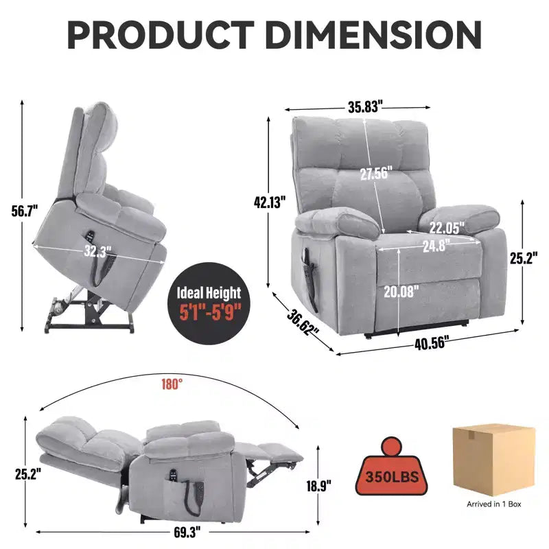 Beiger Chenille-Hebesessel mit Wärme- und Massagefunktion, zwei Motoren, stufenlos verstellbarer Position, belastbar bis 350 LBS, große elektrische Sessel mit versteckten Getränkehaltern