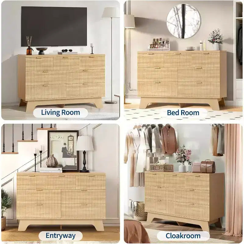 Coiffeuse de chambre à tiroirs de 47 pouces, coiffeuse médiévale moderne avec poignée dorée, armoire de toilette à rainures, armoire de rangement en chêne