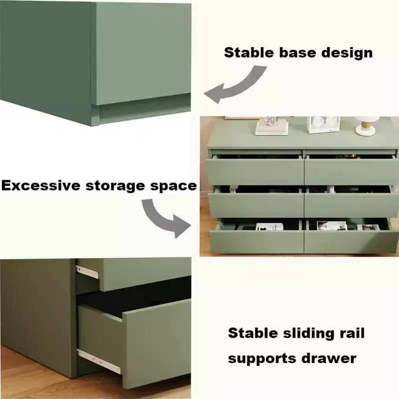 Commode double à 6 tiroirs pour chambre de bébé, meuble de rangement pour enfants, vert