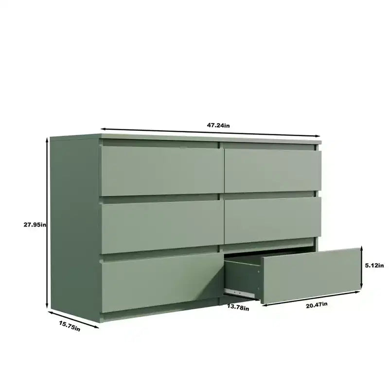 Commode double à 6 tiroirs pour chambre de bébé, meuble de rangement pour enfants, vert