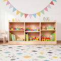 Estante de almacenamiento de madera, organizador de juguetes y libros con 5 compartimentos y divisores ajustables, librería infantil de acabado natural para sala de juegos