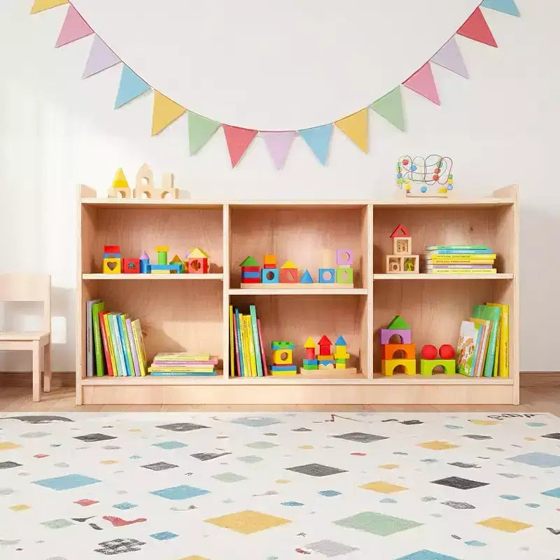 Aufbewahrungsregal aus Holz, Spielzeug- und Bücherorganizer mit 5 Fächern und verstellbaren Trennwänden, Kinderbücherregal in Naturholzoptik fürs Spielzimmer