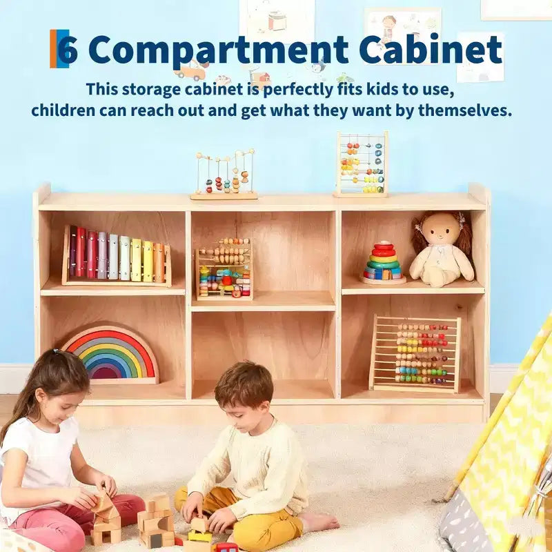 Aufbewahrungsregal aus Holz, Spielzeug- und Bücherorganizer mit 5 Fächern und verstellbaren Trennwänden, Kinderbücherregal in Naturholzoptik fürs Spielzimmer