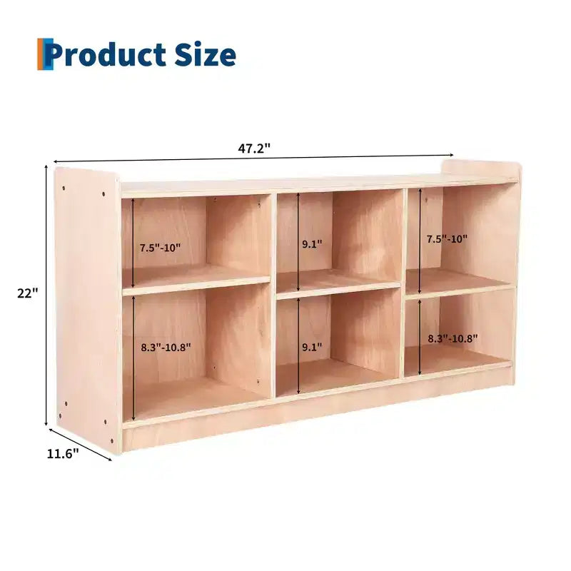 Estante de almacenamiento de madera, organizador de juguetes y libros con 5 compartimentos y divisores ajustables, librería infantil de acabado natural para sala de juegos