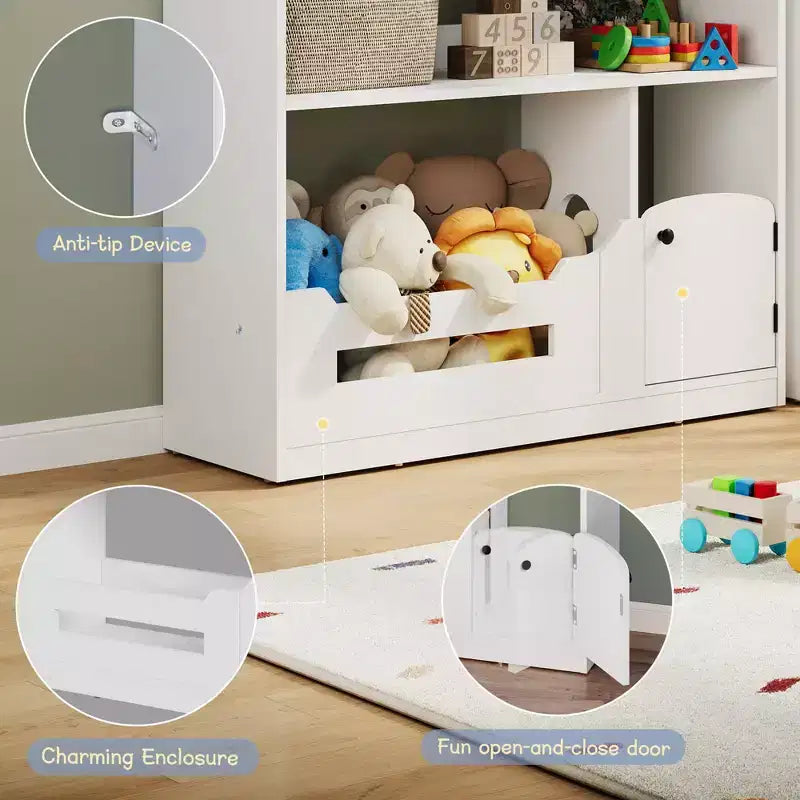 Bibliothèque pour enfants à 2 niveaux avec éclairage à détecteur de mouvement - bibliothèque en bois, organisateur de rangement pour jouets, pour chambre d’enfant, salle de classe et salle de jeux
