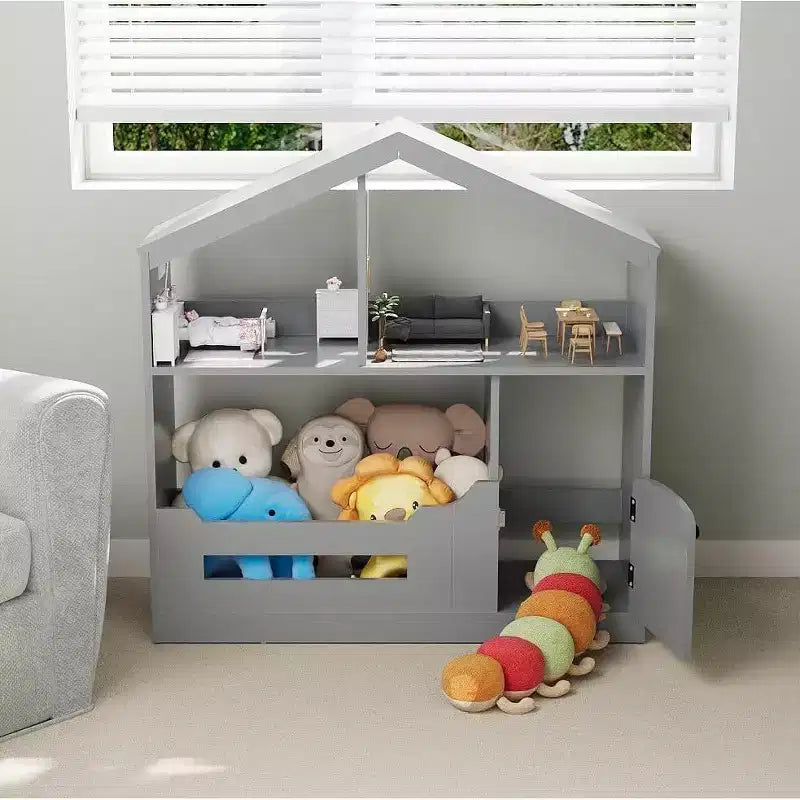 Bibliothèque pour enfants à 2 niveaux avec éclairage à détecteur de mouvement - bibliothèque en bois, organisateur de rangement pour jouets, pour chambre d’enfant, salle de classe et salle de jeux