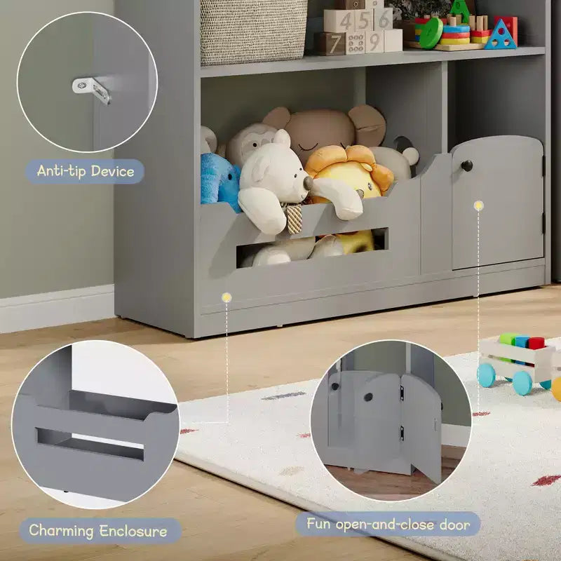 Kinderbücherregal mit 2 Ebenen und Bewegungsmelderleuchte - Bücherregal aus Holz, Spielzeug-Aufbewahrungsorganizer, Bücherständer für Kinderzimmer, Klassenzimmer und Spielzimmer
