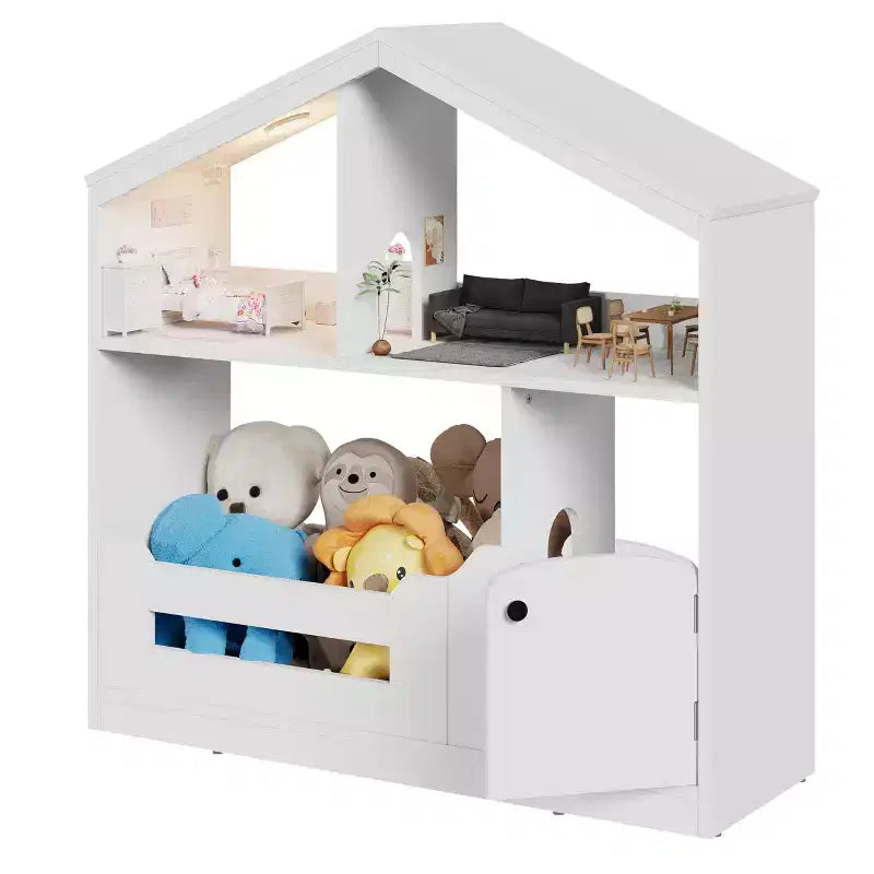 Kinderbücherregal mit 2 Ebenen und Bewegungsmelderleuchte - Bücherregal aus Holz, Spielzeug-Aufbewahrungsorganizer, Bücherständer für Kinderzimmer, Klassenzimmer und Spielzimmer