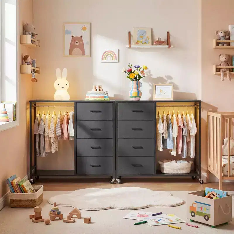 Kleiderständer, Kommode mit Ladestation und LED-Beleuchtung, Kommode mit 4 Schubladen fürs Schlafzimmer
