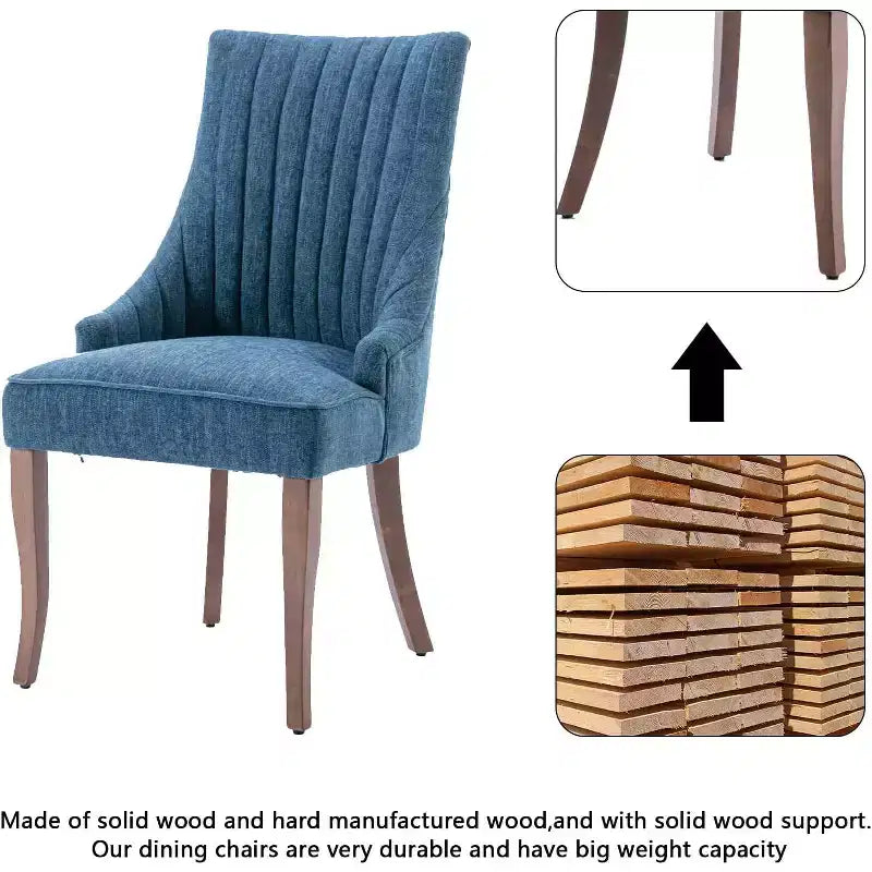 Set aus 2 minimalistischen Stühlen mit Plisseebezug, weicher Polsterung und Massivholzbeinen für den Heimgebrauch