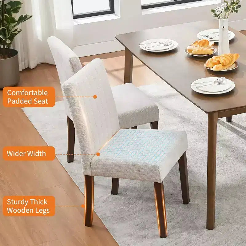 Modernes Esszimmerstuhl-Set aus 2 gepolsterten Stühlen mit stabilen Holzbeinen für Esszimmer, Restaurant und Küche