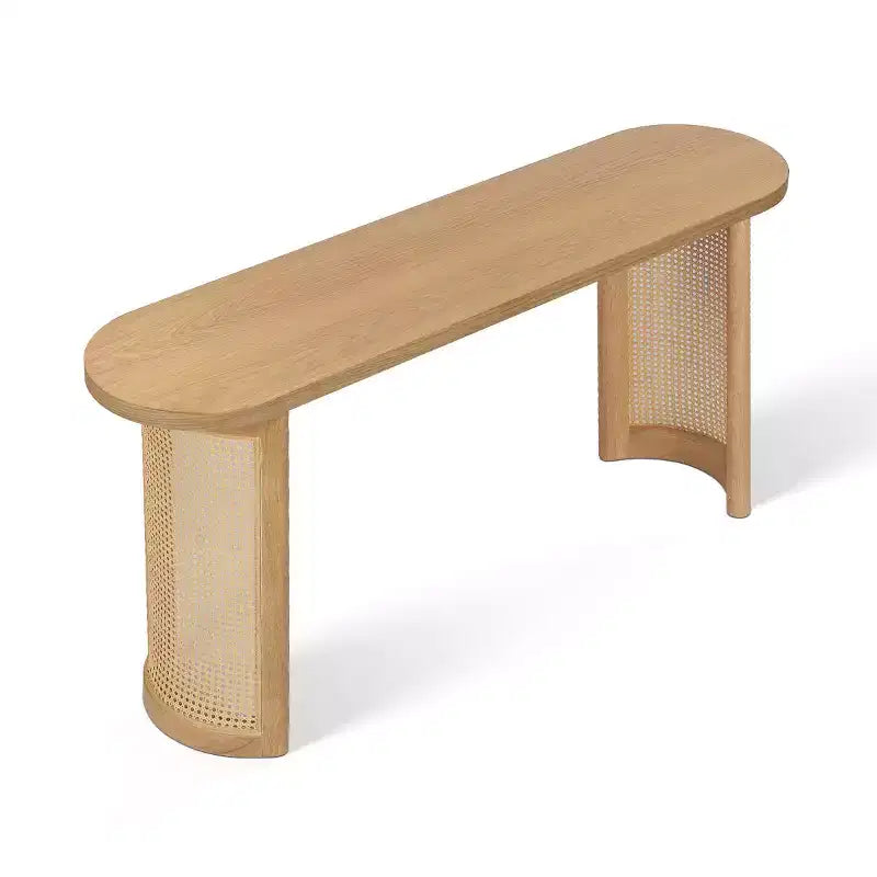 Mesa consola ovalada de 60 con patas de pedestal de rejilla de caña, mesa estrecha y moderna para sofá y entrada, para pasillo, sala de estar y recibidor