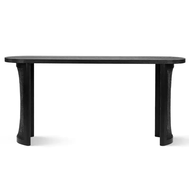 Mesa consola ovalada de 60 con patas de pedestal de rejilla de caña, mesa estrecha y moderna para sofá y entrada, para pasillo, sala de estar y recibidor