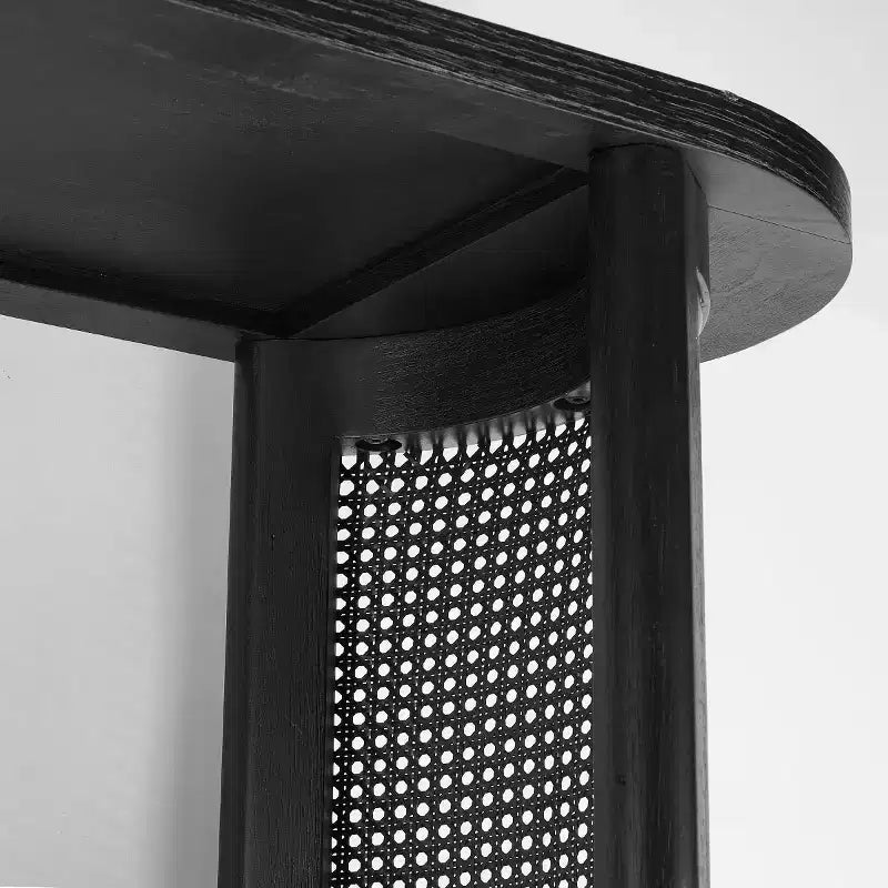 Mesa consola ovalada de 60 con patas de pedestal de rejilla de caña, mesa estrecha y moderna para sofá y entrada, para pasillo, sala de estar y recibidor