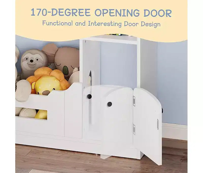 Estantería infantil, organizador de almacenamiento de juguetes, librería de madera para niños pequeños con luz con sensor de movimiento, librería con forma de casa de muñecas para sala de juegos y dormitorio