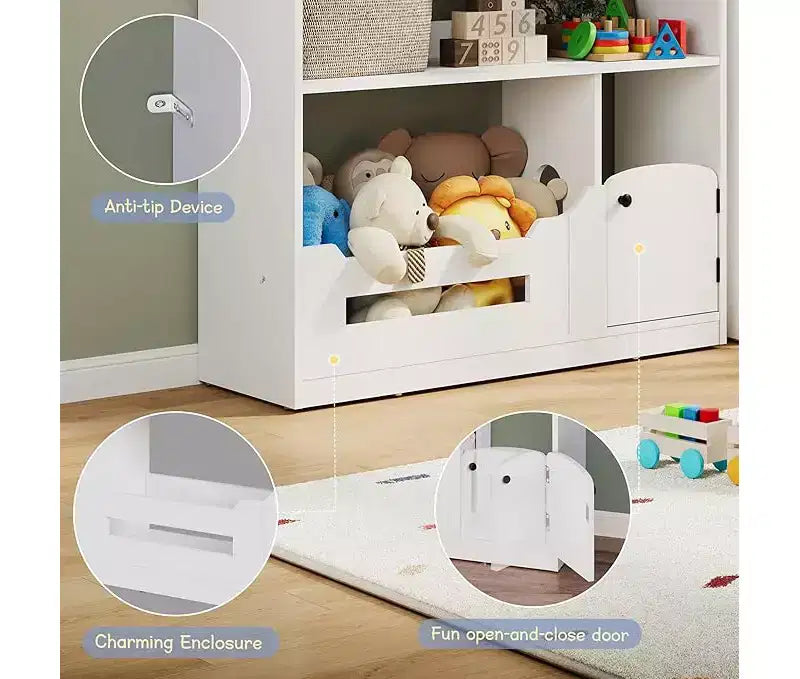 Estantería infantil, organizador de almacenamiento de juguetes, librería de madera para niños pequeños con luz con sensor de movimiento, librería con forma de casa de muñecas para sala de juegos y dormitorio