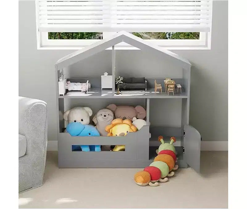 Kinderbücherregal, Spielzeug-Aufbewahrungsorganizer, Bücherregal aus Holz für Kleinkinder mit Bewegungsmelderlicht, Puppenhaus-Bücherregal für Spielzimmer und Schlafzimmer