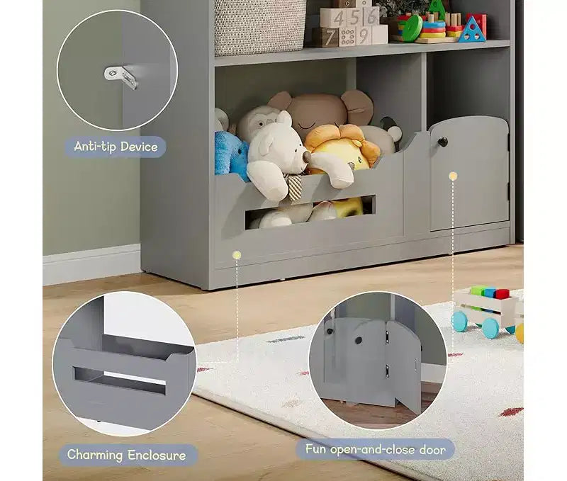 Estantería infantil, organizador de almacenamiento de juguetes, librería de madera para niños pequeños con luz con sensor de movimiento, librería con forma de casa de muñecas para sala de juegos y dormitorio