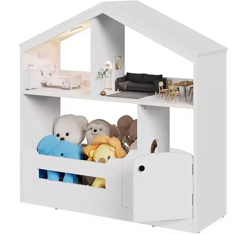 Kinderbücherregal, Spielzeug-Aufbewahrungsorganizer, Bücherregal aus Holz für Kleinkinder mit Bewegungsmelderlicht, Puppenhaus-Bücherregal für Spielzimmer und Schlafzimmer