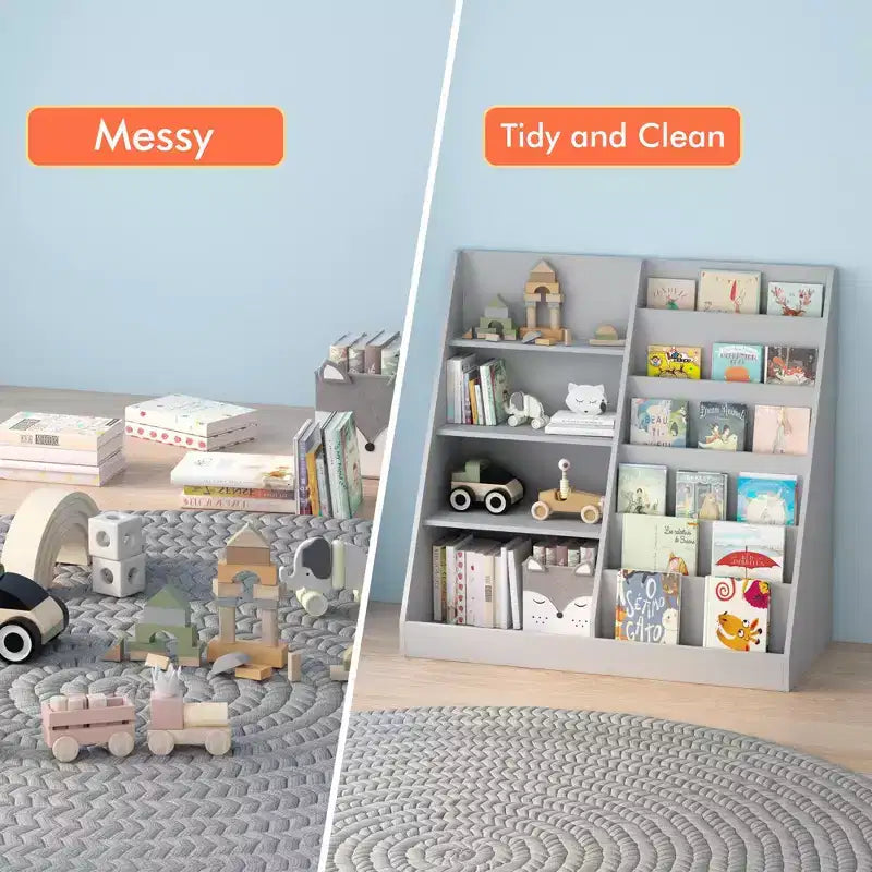 Modernes Kinderbücherregal, multifunktionales Bücherregal aus Holz mit Präsentationsablagen für Schlafzimmer, Wohnzimmer und Spielzimmer