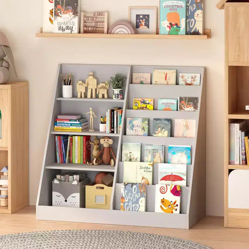 Modernes Kinderbücherregal, multifunktionales Bücherregal aus Holz mit Präsentationsablagen für Schlafzimmer, Wohnzimmer und Spielzimmer