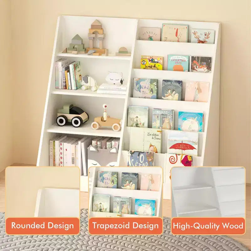 Estantería infantil moderna, librería multifuncional de madera con estantes de exposición, estanterías para dormitorio, sala de estar y sala de juegos