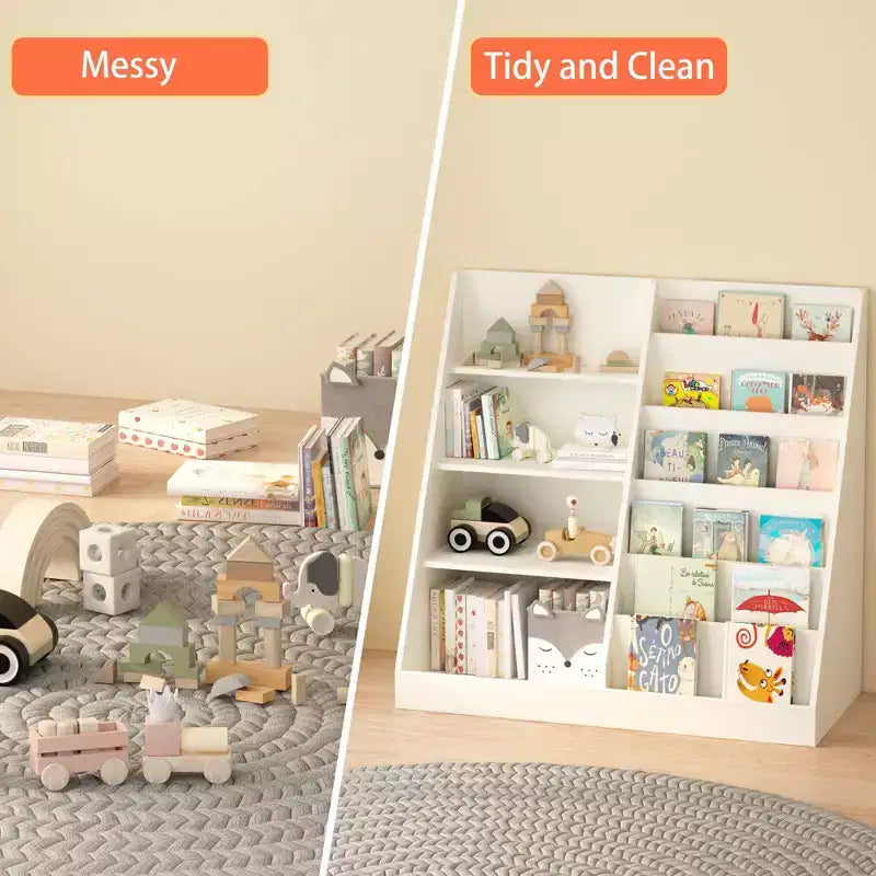 Estantería infantil moderna, librería multifuncional de madera con estantes de exposición, estanterías para dormitorio, sala de estar y sala de juegos