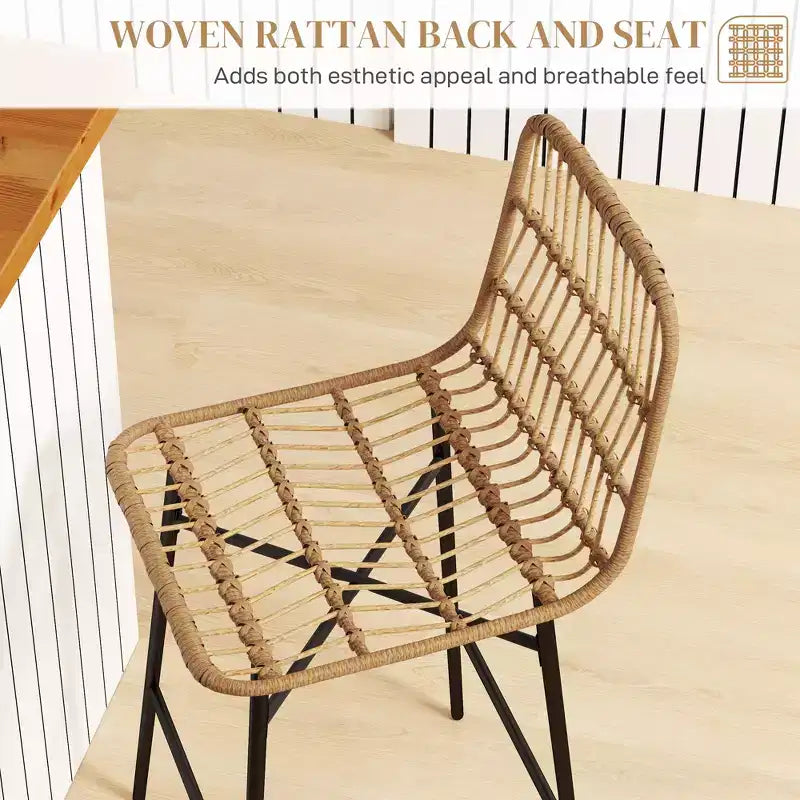 Barhocker-Set aus Rattan, 2 Stück, 26 Zoll Sitzhöhe, mit Rückenlehne, Barstühle für Kücheninseln