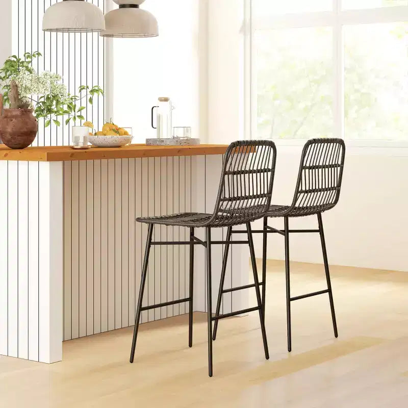 Barhocker-Set aus Rattan, 2 Stück, 26 Zoll Sitzhöhe, mit Rückenlehne, Barstühle für Kücheninseln