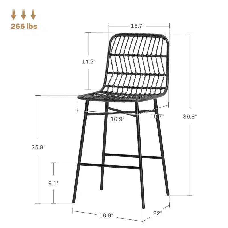 Barhocker-Set aus Rattan, 2 Stück, 26 Zoll Sitzhöhe, mit Rückenlehne, Barstühle für Kücheninseln