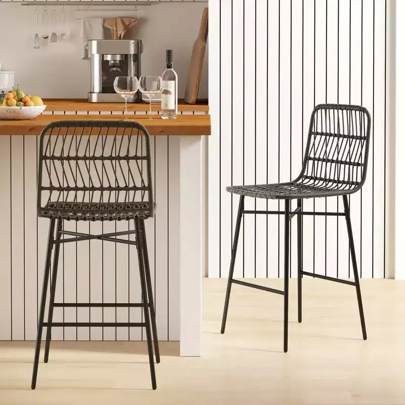Barhocker-Set aus Rattan, 2 Stück, 26 Zoll Sitzhöhe, mit Rückenlehne, Barstühle für Kücheninseln