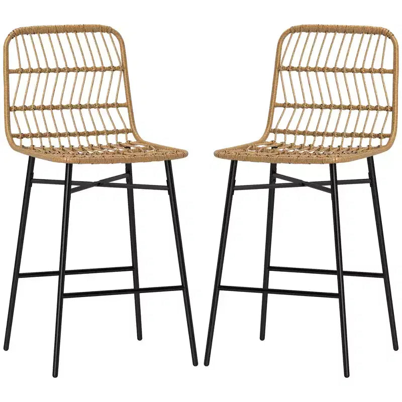 Ensemble de 2 tabourets de comptoir en rotin, tabourets de bar de hauteur comptoir de 26 avec dossier, chaises de bar pour îlot de cuisine