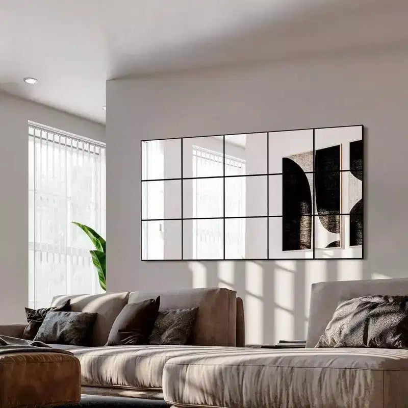Miroir mural à cadre en métal noir de 28 pouces x 55 pouces pour chambre, salon et entrée, décoratif, style fenêtre à carreaux, à fixer au mur