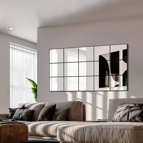 Wandspiegel mit schwarzem Metallrahmen, 28 Zoll x 55 Zoll, für Schlafzimmer, Wohnzimmer und Eingangsbereich, dekorativer Fensterstil zur Wandmontage