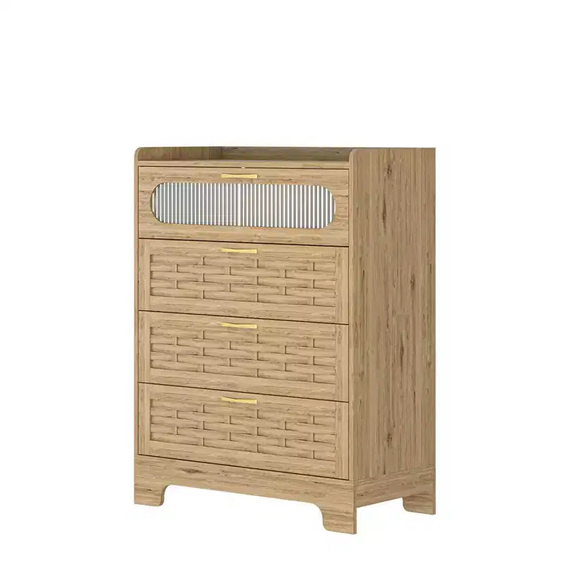 Cómoda de 4 cajones para dormitorio, cómodas de madera y ratán, cómodas altas y anchas, cómoda para armario de dormitorio, madera