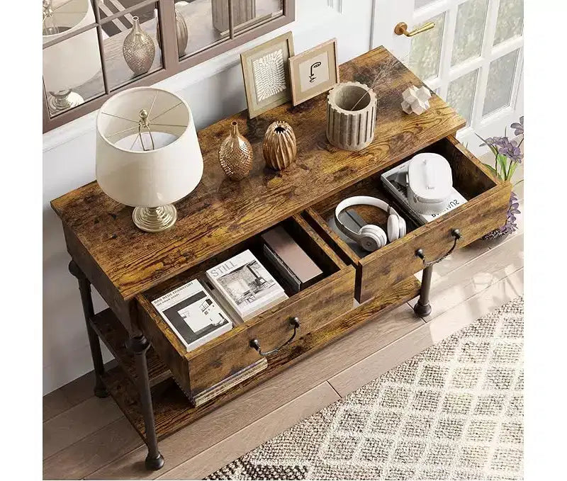 Mesa consola pequeña para entrada con 3 cajones, mesa estrecha para sofá con estantes de almacenamiento para sala de estar, pasillo y dormitorio