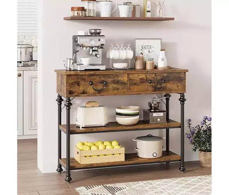 Mesa consola pequeña para entrada con 3 cajones, mesa estrecha para sofá con estantes de almacenamiento para sala de estar, pasillo y dormitorio