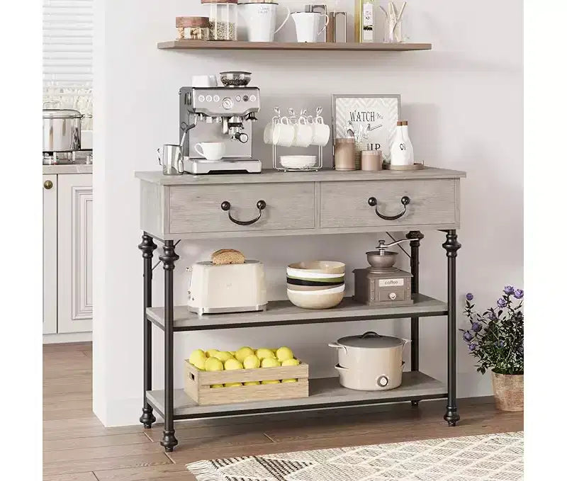Mesa consola pequeña para entrada con 3 cajones, mesa estrecha para sofá con estantes de almacenamiento para sala de estar, pasillo y dormitorio