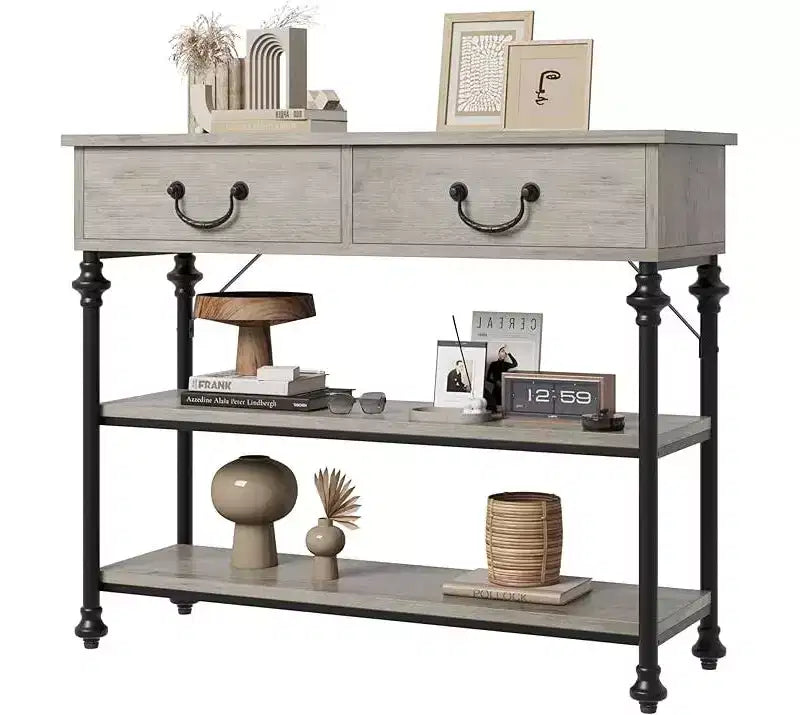 Petite table console d’entrée avec 3 tiroirs, table de canapé étroite avec étagères de rangement pour salon, couloir et chambre