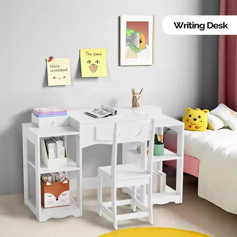 Tocador infantil con silla, armario tocador 2 en 1 para niñas con espejo triple plegable