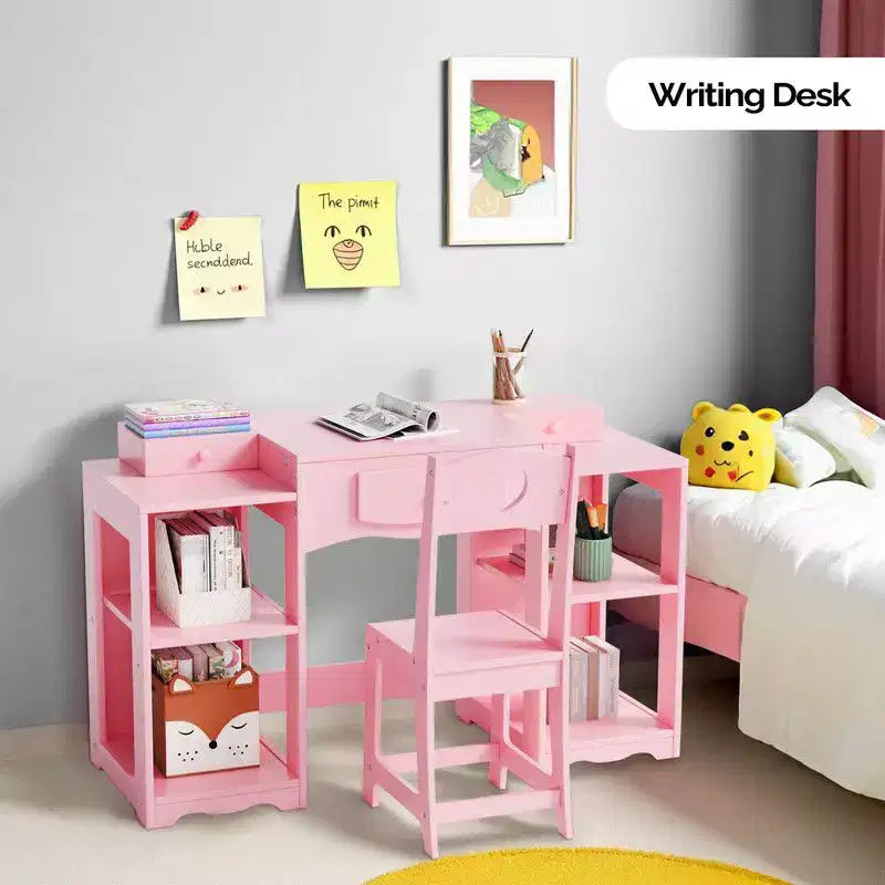 Tocador infantil con silla, armario tocador 2 en 1 para niñas con espejo triple plegable